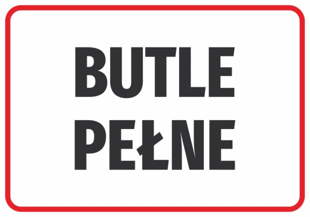 Full Bottles Sticker - Graphic design with large black letters on a white background in a red frame.