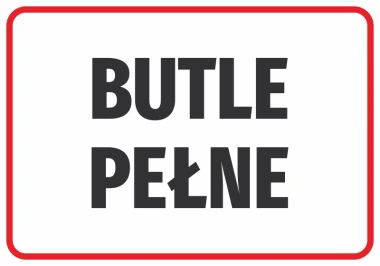 Full Bottles Sticker - Graphic design with large black letters on a white background in a red frame.
