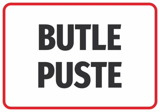 Empty Bottles Sticker - Graphic design with large black text on a white background and a red border.