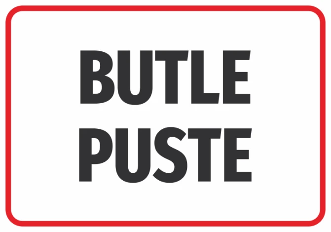 Empty Bottles Sticker - Graphic design with large black text on a white background and a red border.