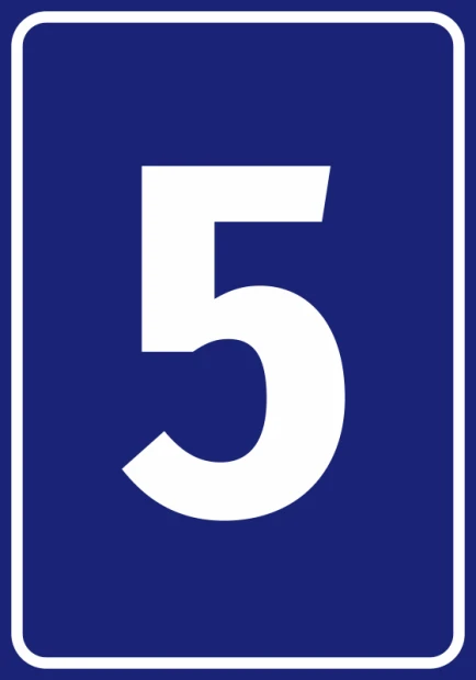 Number sticker - Graphic design. A large white number 5 on a blue background.