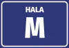 Sticker Hall with number and letter designation - Graphic design. White HA and LA letters on a dark blue background.