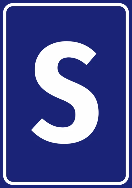 Letter sticker - Graphic design. Large letter S on a dark blue background with a white border.
