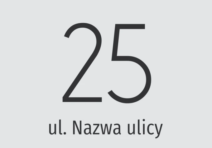 House address sticker - Graphic design. Large number 25 above the text Street. Street name.