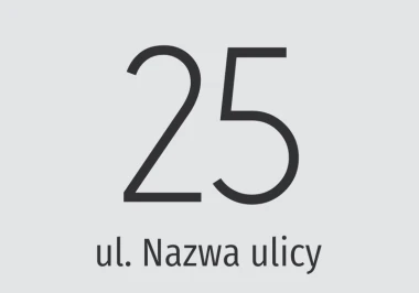 House address sticker - Graphic design. Large number 25 above the text Street. Street name.