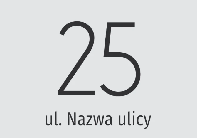 House address sticker - Graphic design. Large number 25 above the text Street. Street name.