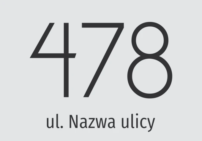 Address sticker for home - Graphic design. Large numbers and text on a light background.