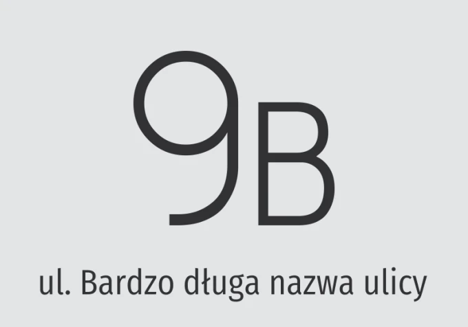 Address sticker for home - Graphic design. Large number 9, letter B, and text St. Very long street name.