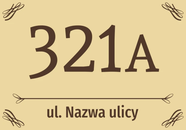 House sticker N665 with number and street - Graphic design. Large digits and text on a light background with decorative borders.