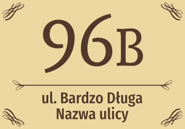 House sticker N665 with number and street - Graphic design. Large brown number on a light background with decorative elements.