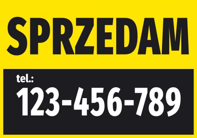 For Sale sticker with phone number - Graphic design. Large text on yellow background, phone number in black.