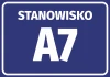 Position sticker with number and letter - Graphic design. Simple rectangular shape with large letters on a blue background.