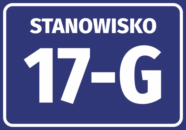 Position sticker with number and letter - Simple graphic design with large letters on a blue background.