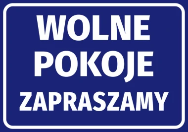 Free Rooms Sticker - Graphic Design. Blue background with white text, clear lettering.