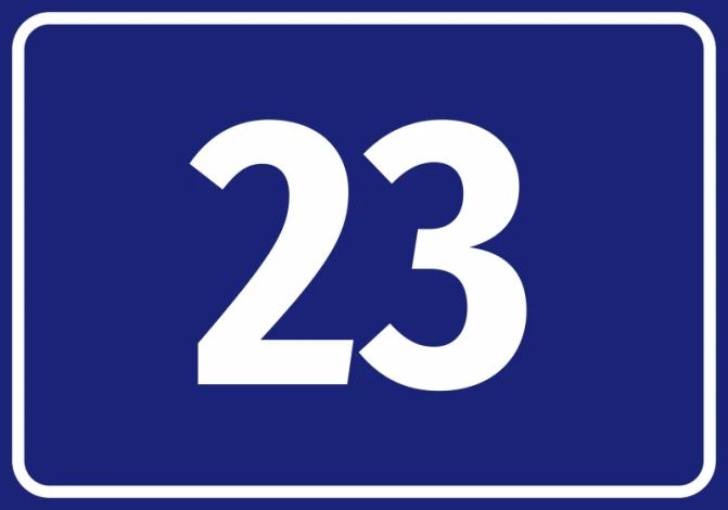 Sticker with number - Graphic design. Large digit 23 on a dark blue background with a white border.