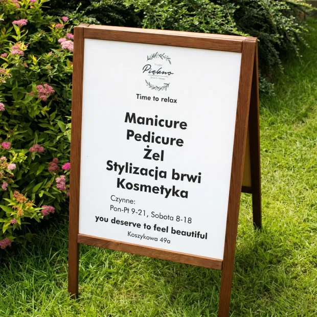 Chalkboard A-frame with custom print - Graphic design. Simple text layout in large fonts on a white background.