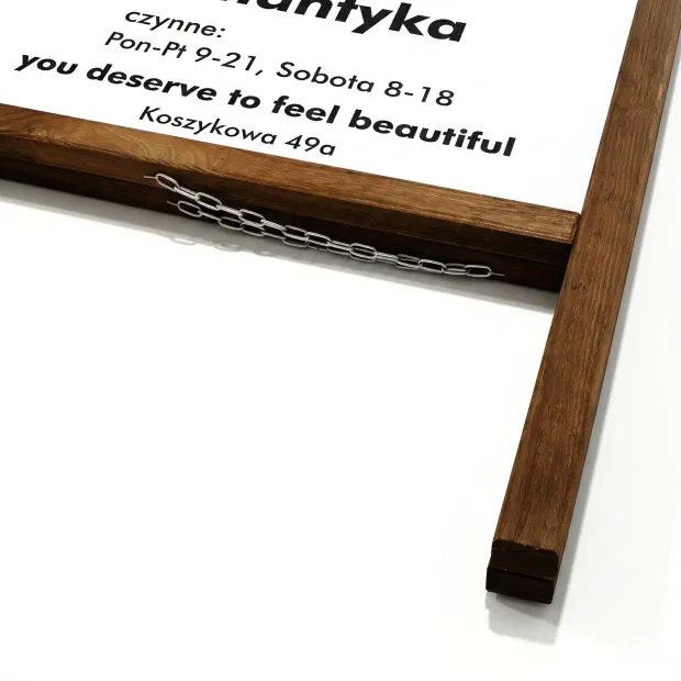 Chalkboard A-frame with custom print - Graphic design. Black text on a white background, simple font.