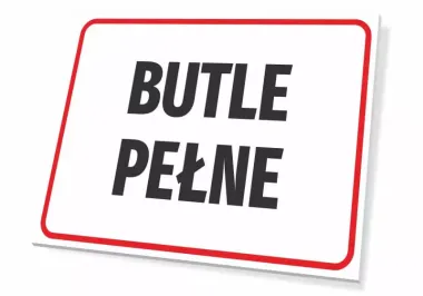 Bottle Full Sign - Simple design with large black letters on a white background, framed in red.