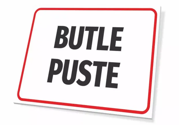 Empty Bottle Sign - Simple rectangle with a white background, large black letters, and a red border.