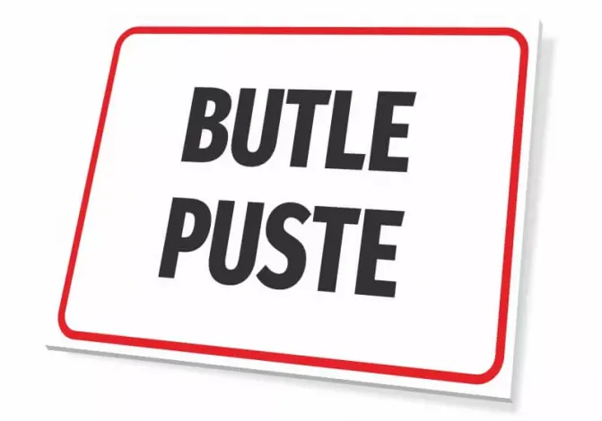 Empty Bottle Sign - Simple rectangle with a white background, large black letters, and a red border.