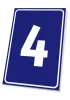 Number plaque - Graphic design. A large white number 4 on a blue background.