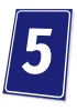 Rectangular plaque with a large white number 5 on a blue background.