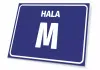 Hala sign with number and letter designation - Rectangular sign with blue background and white lettering.