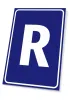 Letter plaque - Graphic design. Blue background with a large white letter R in the center.