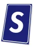 Letter plaque - Graphic design. Blue background with a simple white letter S.