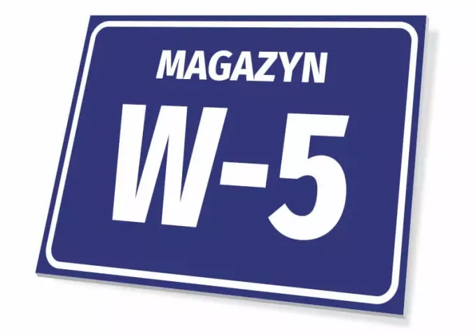Warehouse sign with number and letter designation - Graphic design. Rectangular blue sign.