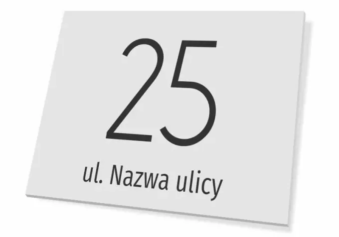 Address plaque for home - Graphic design. Simple rectangular shape with large numbers and text.