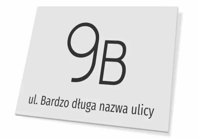 Address plaque for home - Graphic design. Simple rectangular shape with large numbers and text.