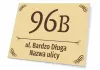 House plaque T665 with number and street - Graphic design. Large number 96B on a light background, street name below.