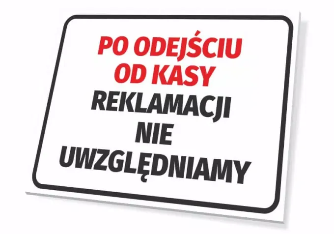 Sign: No returns accepted after checkout - Graphic design. Simple rectangle, black text on white background.