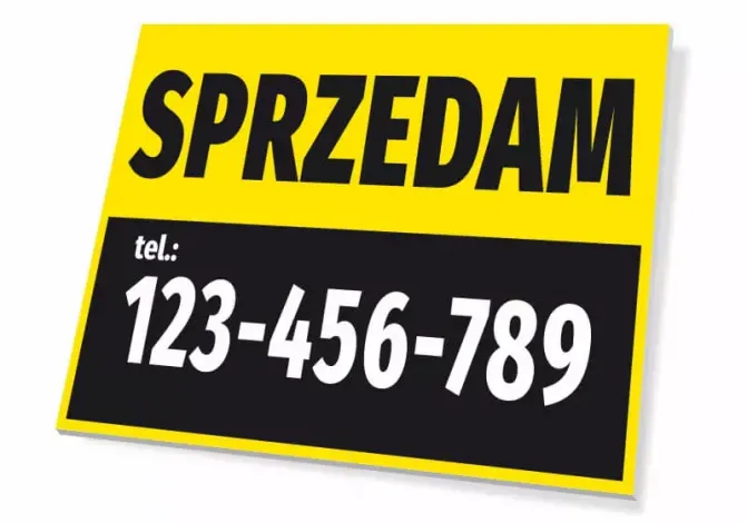For Sale sign with phone number - Graphic design. Yellow background with black text and white numbers.