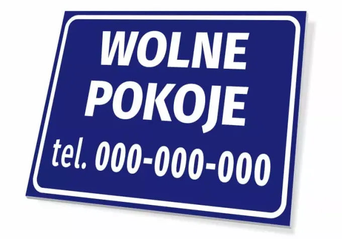 Room Availability Sign with Phone Number - Simple design on blue background with white text.