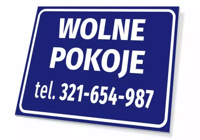Room Availability Sign with Phone Number - Simple rectangular design with white text on blue background.