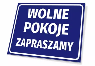 Room Available Sign - Graphic Design. Rectangular sign with a blue background and white text.