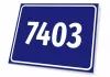 Number plaque - Graphic design. Simple rectangle with a blue background and white numbers.