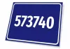 Number plaque - Graphic design. Simple rectangle with a blue background and white numbers.