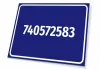 Number plaque - Graphic design. Simple dark blue rectangle with white numbers.