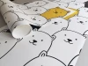 Custom latex wallpaper, bear pattern 045, size 170 x 244 cm - Graphic design with white bears and black accents.