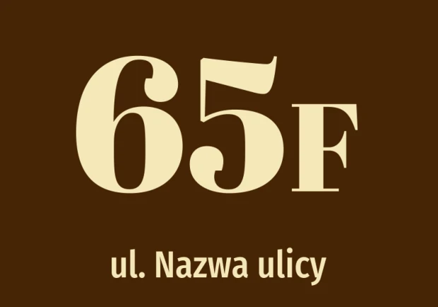 House number sticker with street name - Large, clear font on dark background.