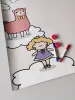 Magnetic dry-erase board for kids featuring clouds and alpacas, with a colorful graphic design.