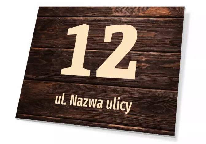 House plaque T671 with number and street - Rectangular design featuring large number 12 and street name.