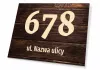 House sign T671 with number and street name - Rectangular design with large number and street name background.