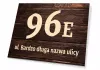 House plaque T671 with number and street - Graphic design. Rectangular plaque with large number 96E and street name.