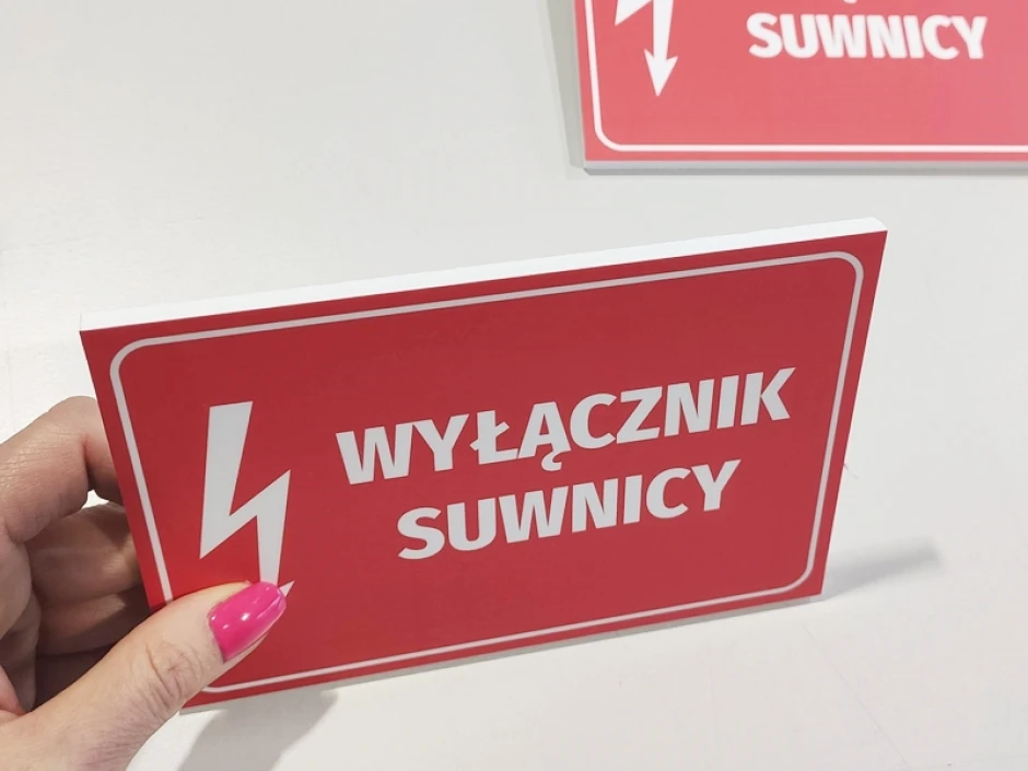 Crane switch plate - Graphic design. Red background with white text and lightning symbol.