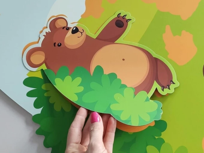 Custom-shaped magnets based on design, matte finish - Features a bear among nature.