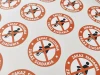 Set of custom die-cut circular stickers, 5 cm diameter, no lamination, easy removable adhesive.